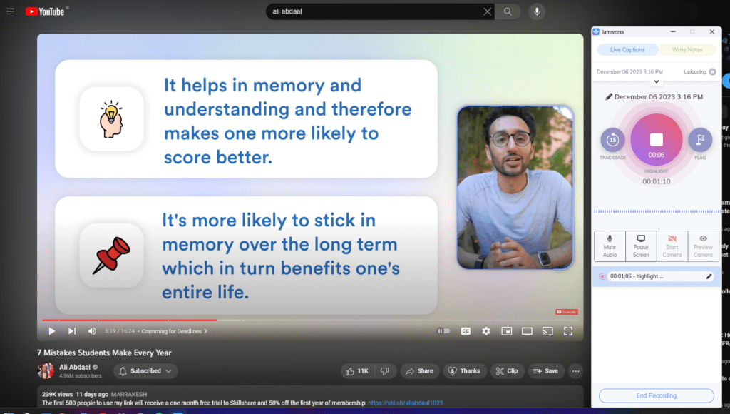 screenshot of how I use Jamworks to unlock YouTube as a powerful study tool