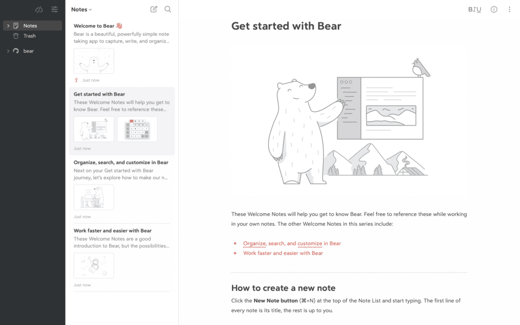 screenshot of bear, a note taking app for college students