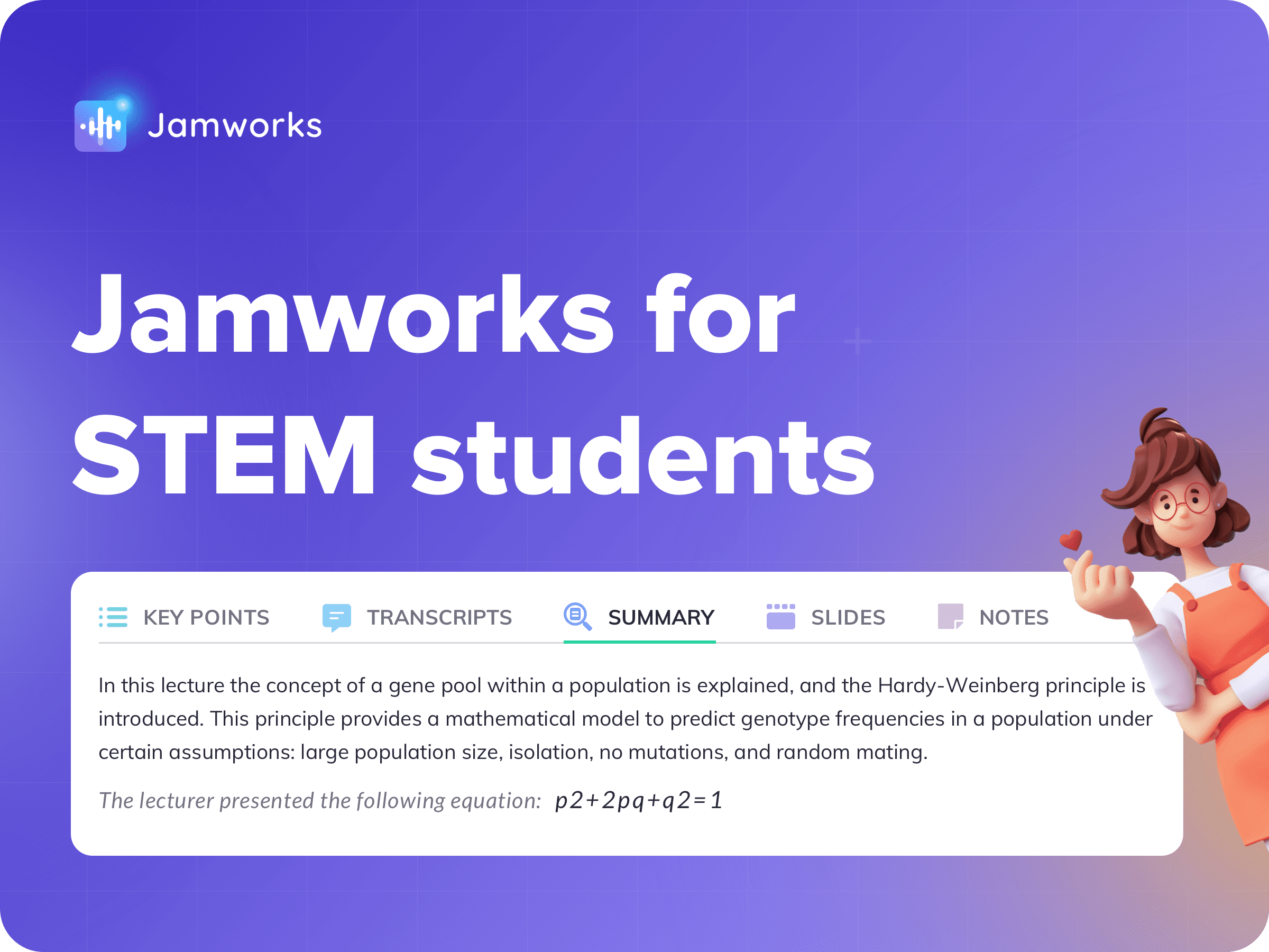 A banner reads: Jamworks for STEM students. The screenshot of the Jamworks app shows some mathematical formulas.