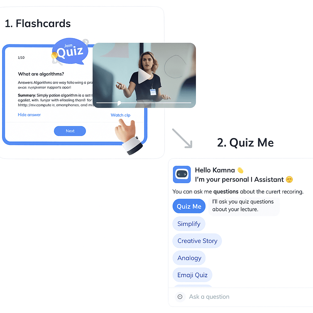 Flashcards & Quiz Me features