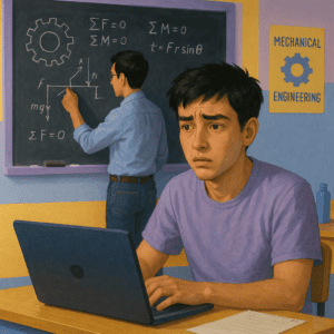 Peter attending his engineering lecture