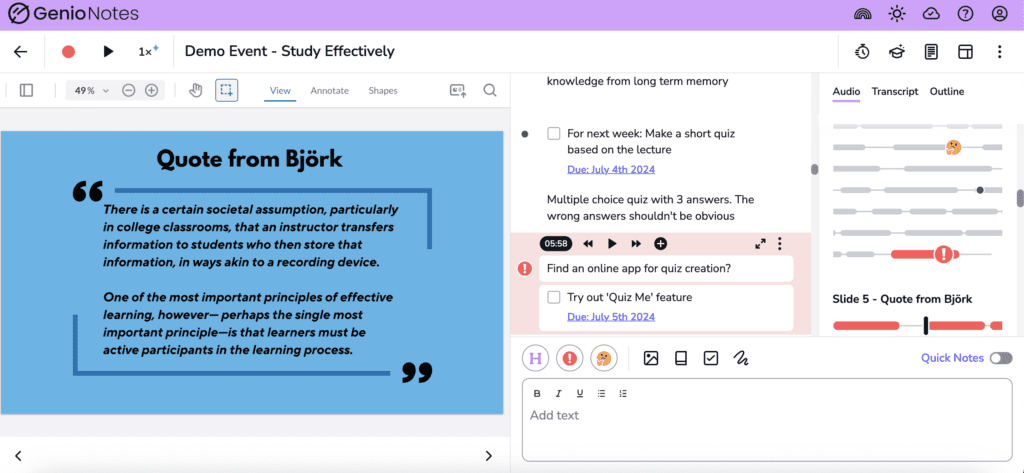 Screenshot of the Genio (formerly Glean) note taking app