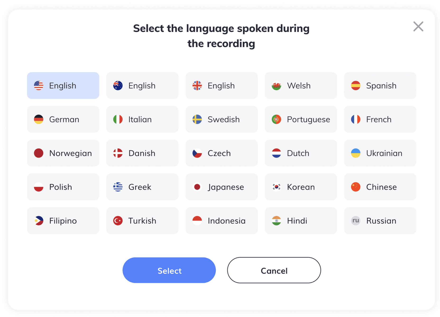 A list of some of the languages available in jamworks